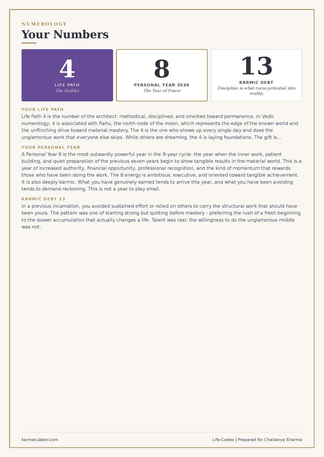 Your full Dasha timeline and numerology blueprint